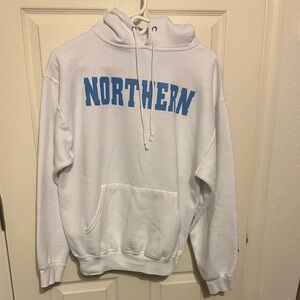 Jerzees White Hoodie with Northern Huskies Blue Print